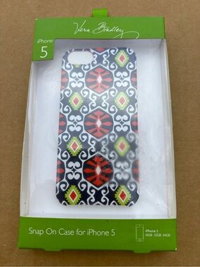Vera Bradley iPhone 5 Snap-On Case in Black with Coral & Lime Motif